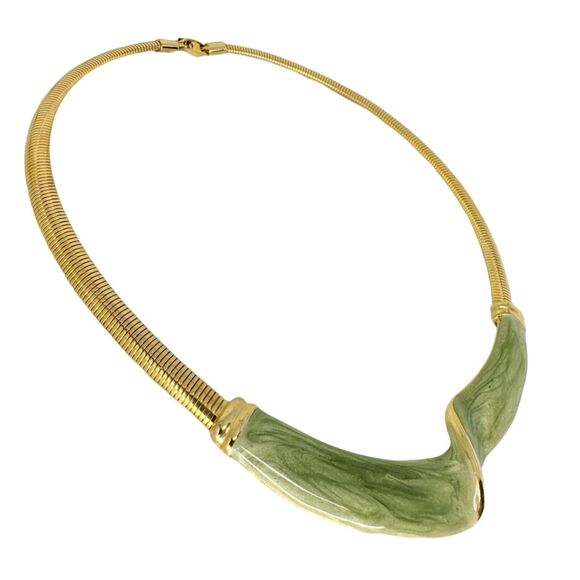 Polished Gold Tone Omega Chain Necklace 18" Collar Statement Jewelry - Picture 7 of 11